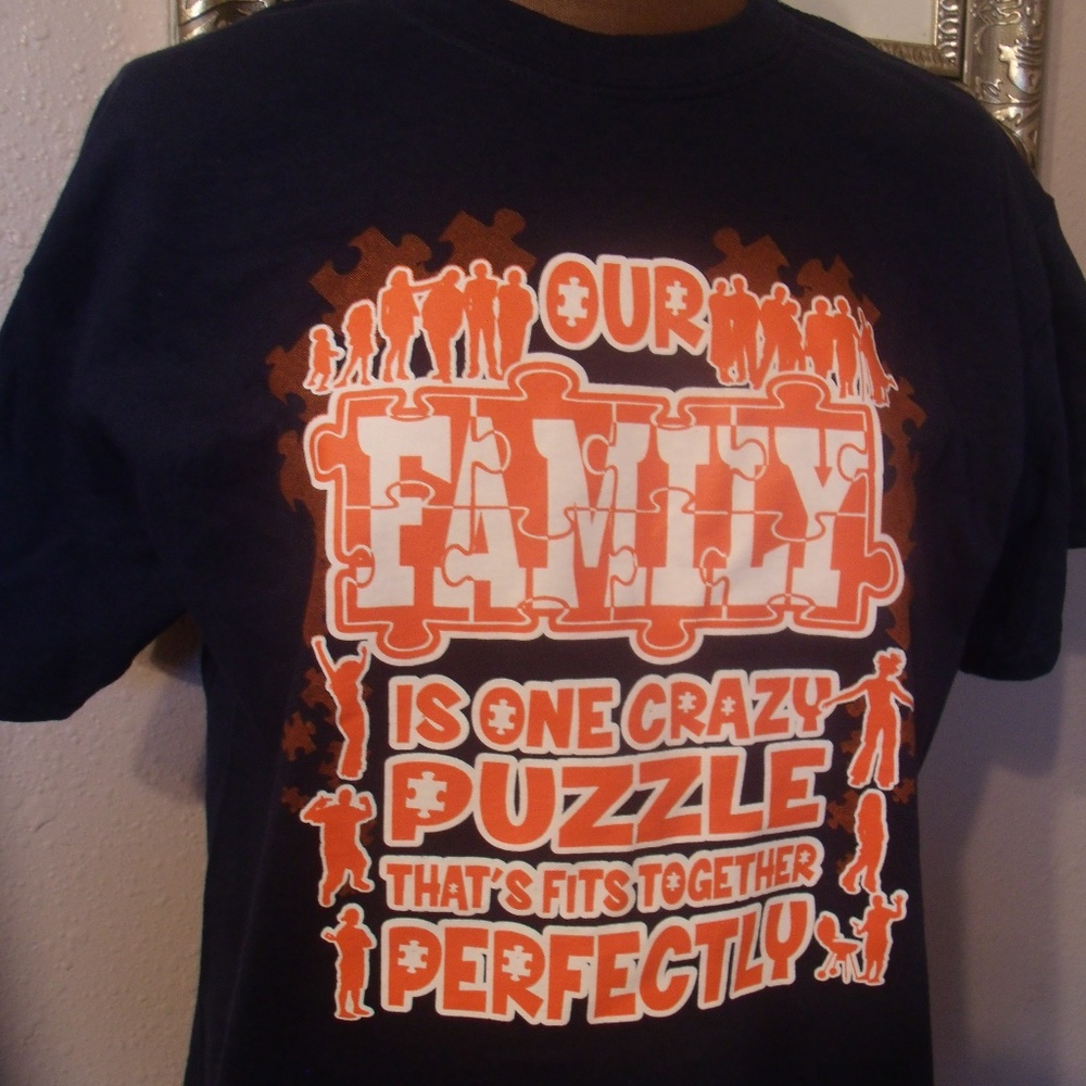Family Blue/Orange Family Graphic T-Shirt NWOT